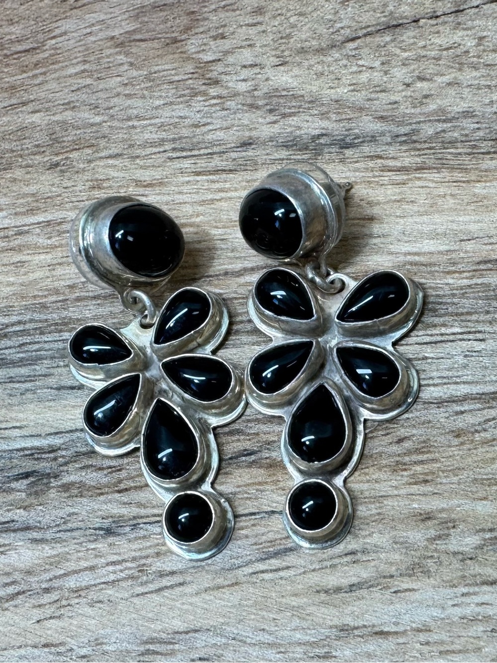 Geneva Apachito Sterling Silver Black Onyx Dangle Earrings Signed